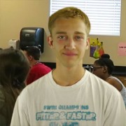 Young man with short blond hair